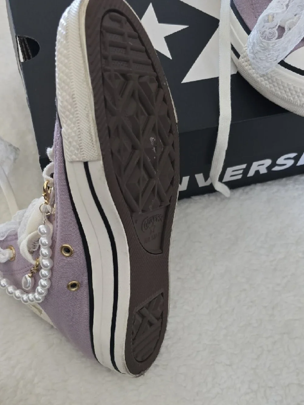 Converse Lavender High-Top Sneakers with Lace Ribbon - Picture 5 of 5